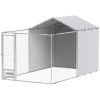 Galvanized Chain Link Large Outdoor Dog Kennel with Waterproof & UV-Resistant Cover, for M&L Dogs, 13.1' x 7.5' x 7.5'