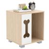 Cat Dog House Dog Bed Side Table Wooden Dog Condo with Bone-shape Window and Thick Metal Legs