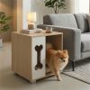 Cat Dog House Dog Bed Side Table Wooden Dog Condo with Bone-shape Window and Thick Metal Legs