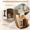 Cat Dog House Dog Bed Side Table Wooden Dog Condo with Bone-shape Window and Thick Metal Legs